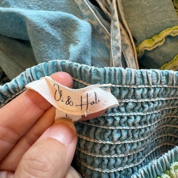 Oli and Hali Frilled Details Aqua Midi Dress Sleeveless Smocked Back Tie Pocket - Picture 11 of 14